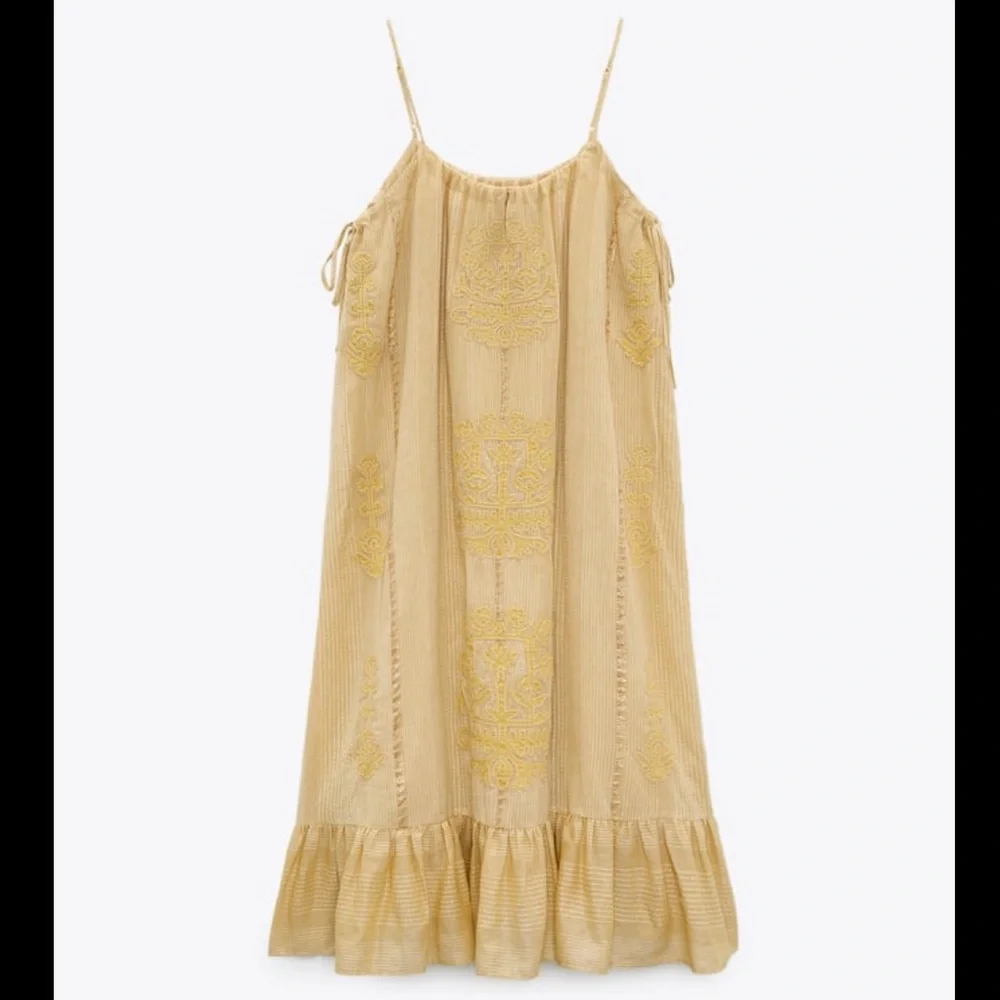 Zara embroidered ruffly embellished long cotton summer dress